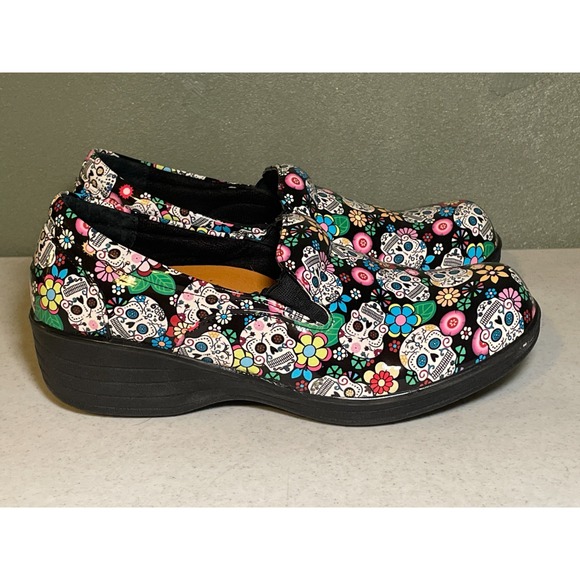 Savvy Day of the Dead Women's Non-Slip Nurse Clogs - 9 - Picture 1 of 9
